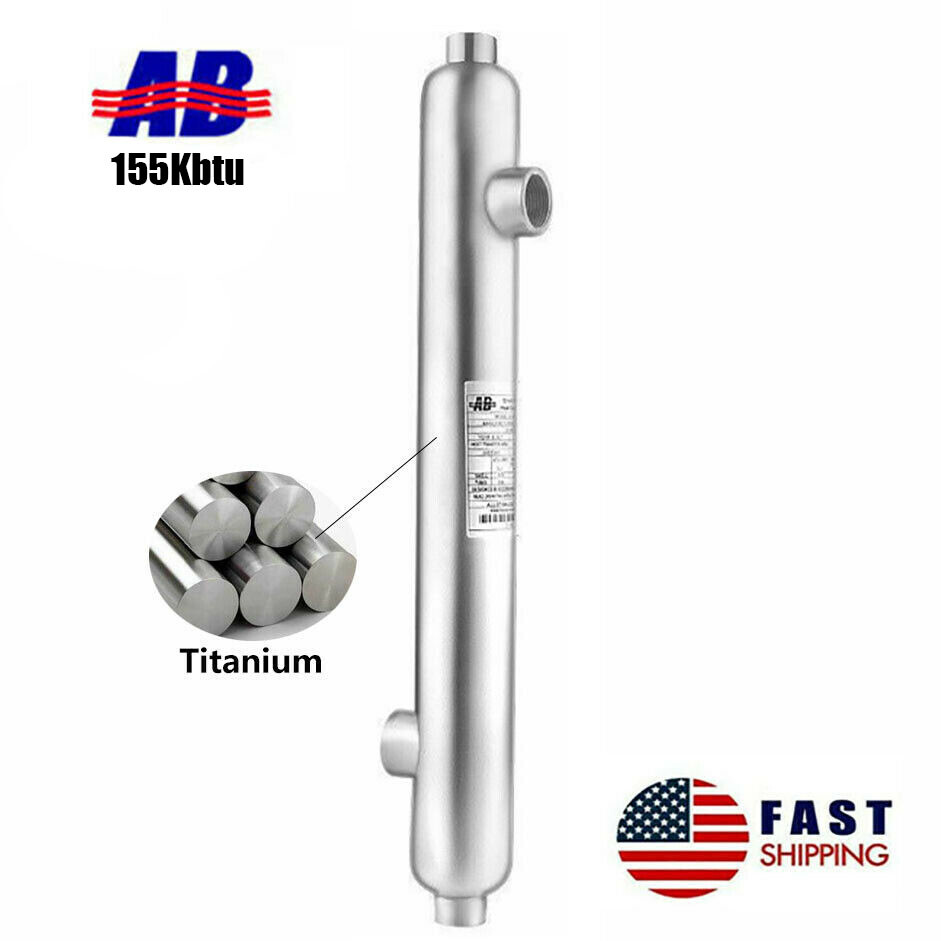 Titanium Pool Heat Exchanger 155kBtu Opposite Side 1 1/2"+1"FPT