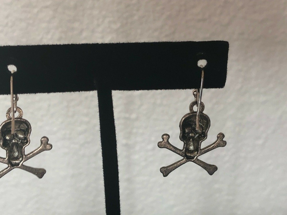 Skeleton skull bone pierced ear drop silver - tone silver plated post earrings
