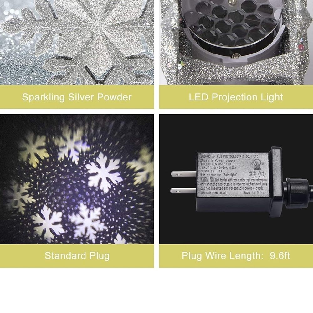 Silver Glitter Snowflake 6 model Tree Topper project lights