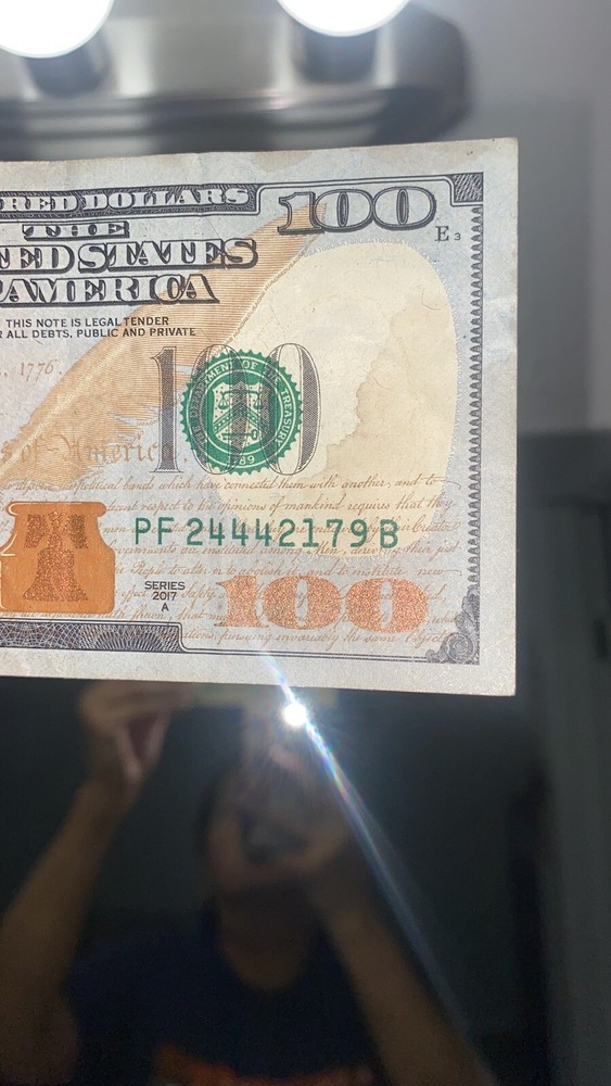 100$ Bill 2017 With A Mark On The Right Side