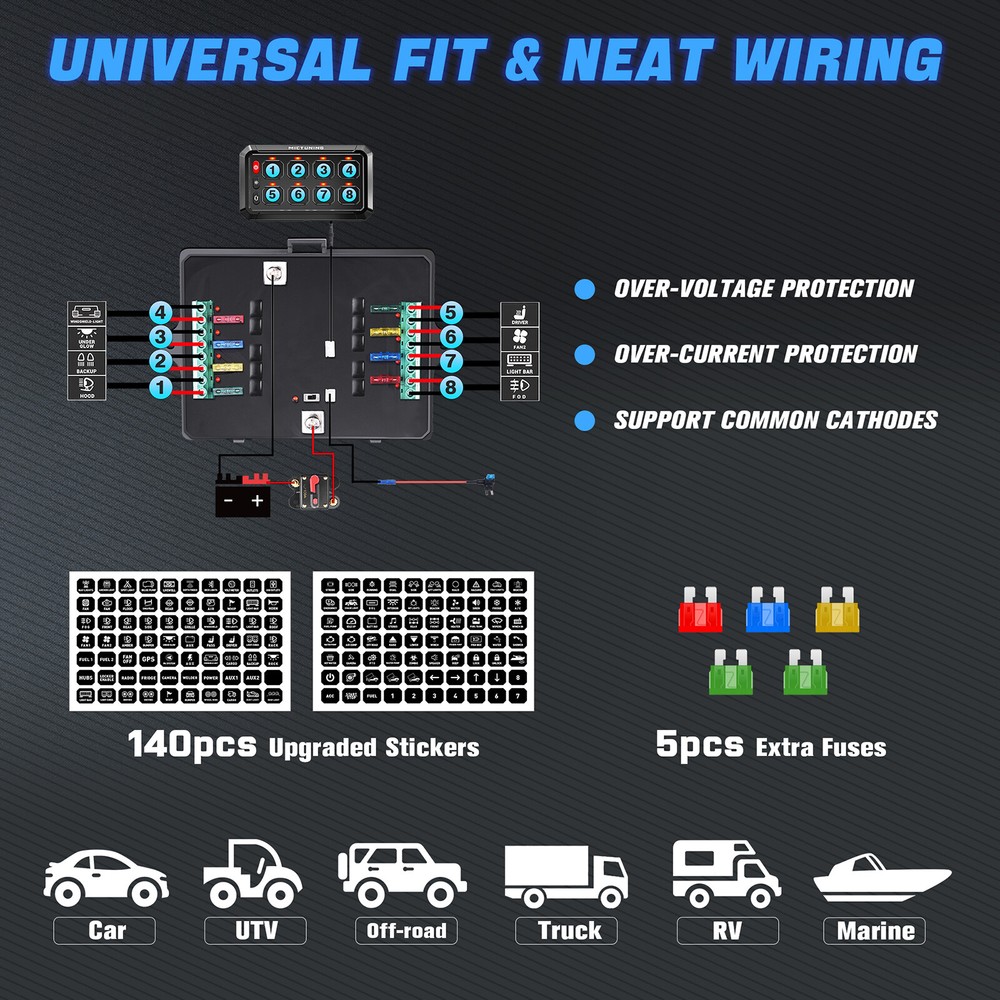 12/24V 8 Gang Switch Panel Led Light Bar Switch Momentary Strobe Switch Pod, USA
