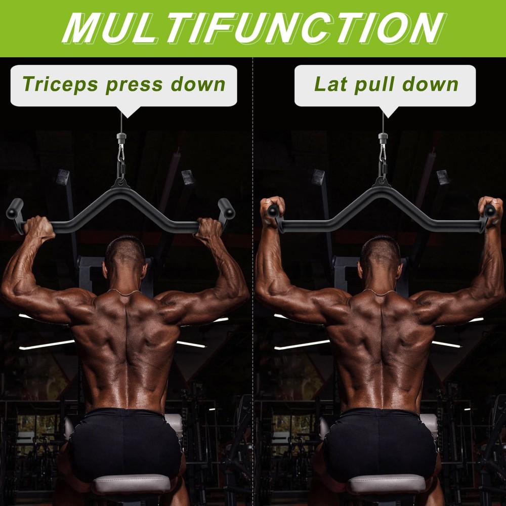 28" LAT Pull Down Bars Cable Machine Attachment, Rowing T-bar V-bar Set, Back...