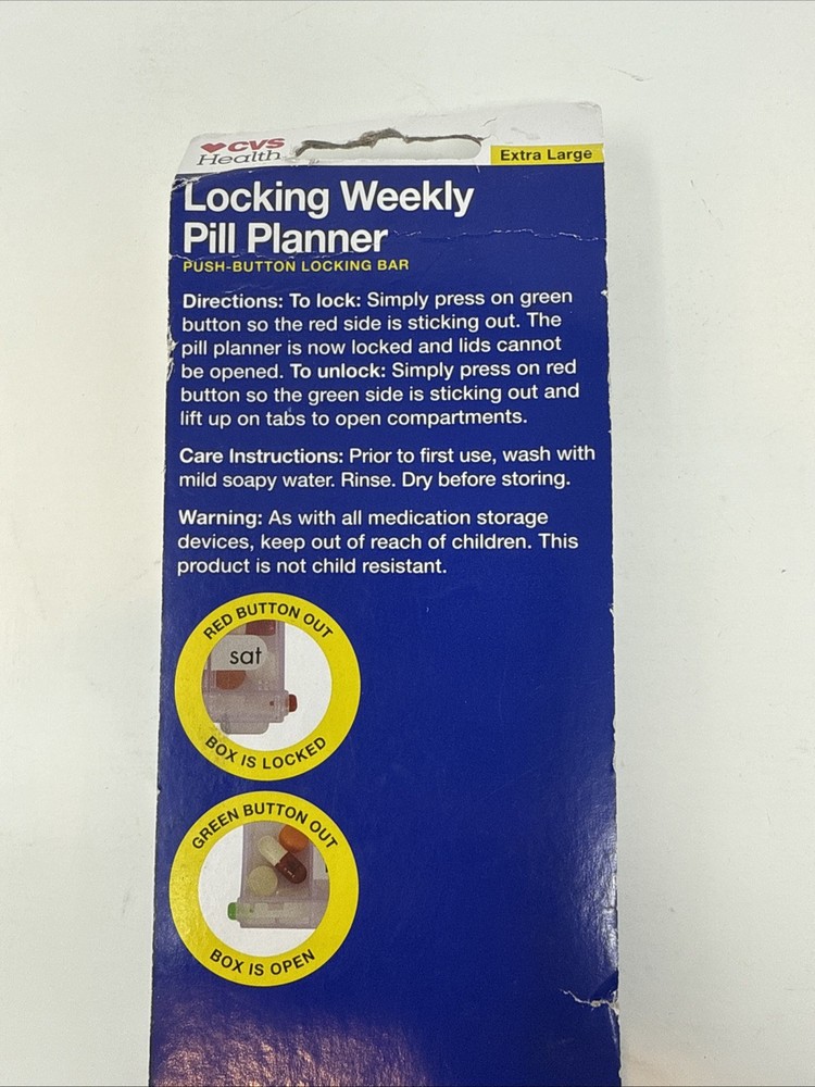 Locking Weekly Pill Planner, (Ex Large) Push Button Locking Bar