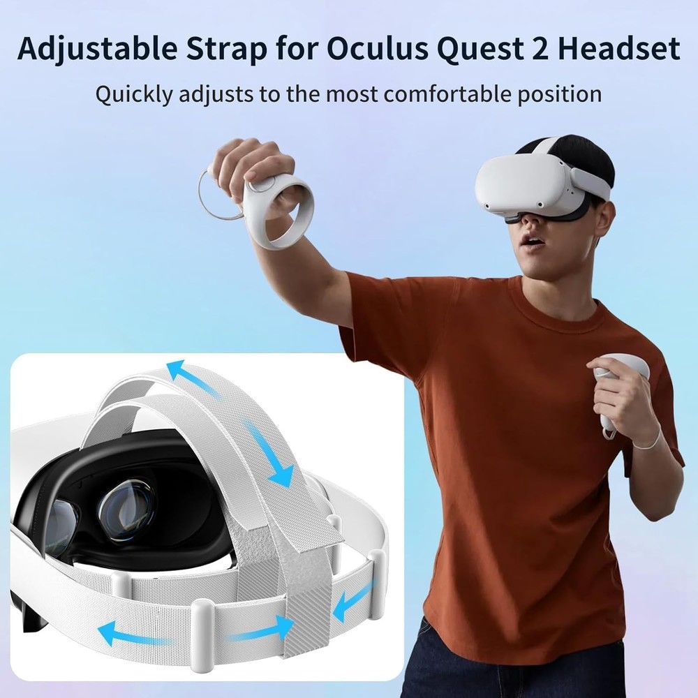 Head Strap for 0culus Quest 2 Headset and 4 Controller Thumb Grip Covers