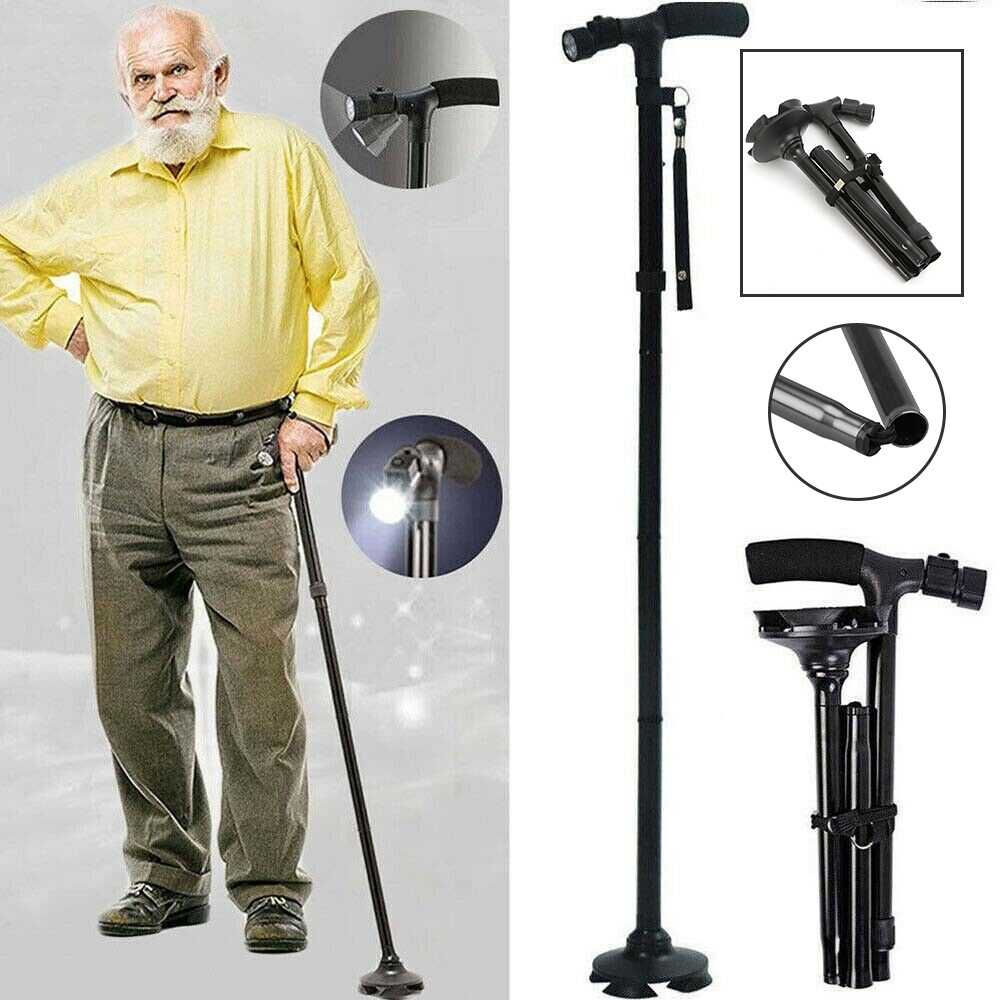 Lightweight Folding Walking Cane Collapsible Adjustable Walking Stick With LED