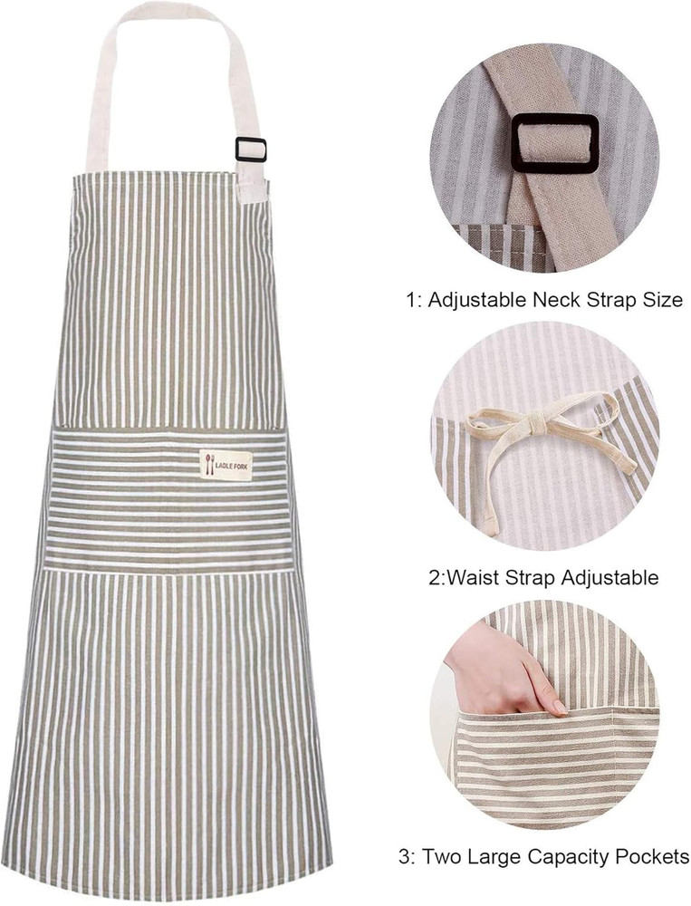 Aprons 2 Pack Adjustable Bib Aprons with 2 Pockets Cotton Linen Cooking Kitchen