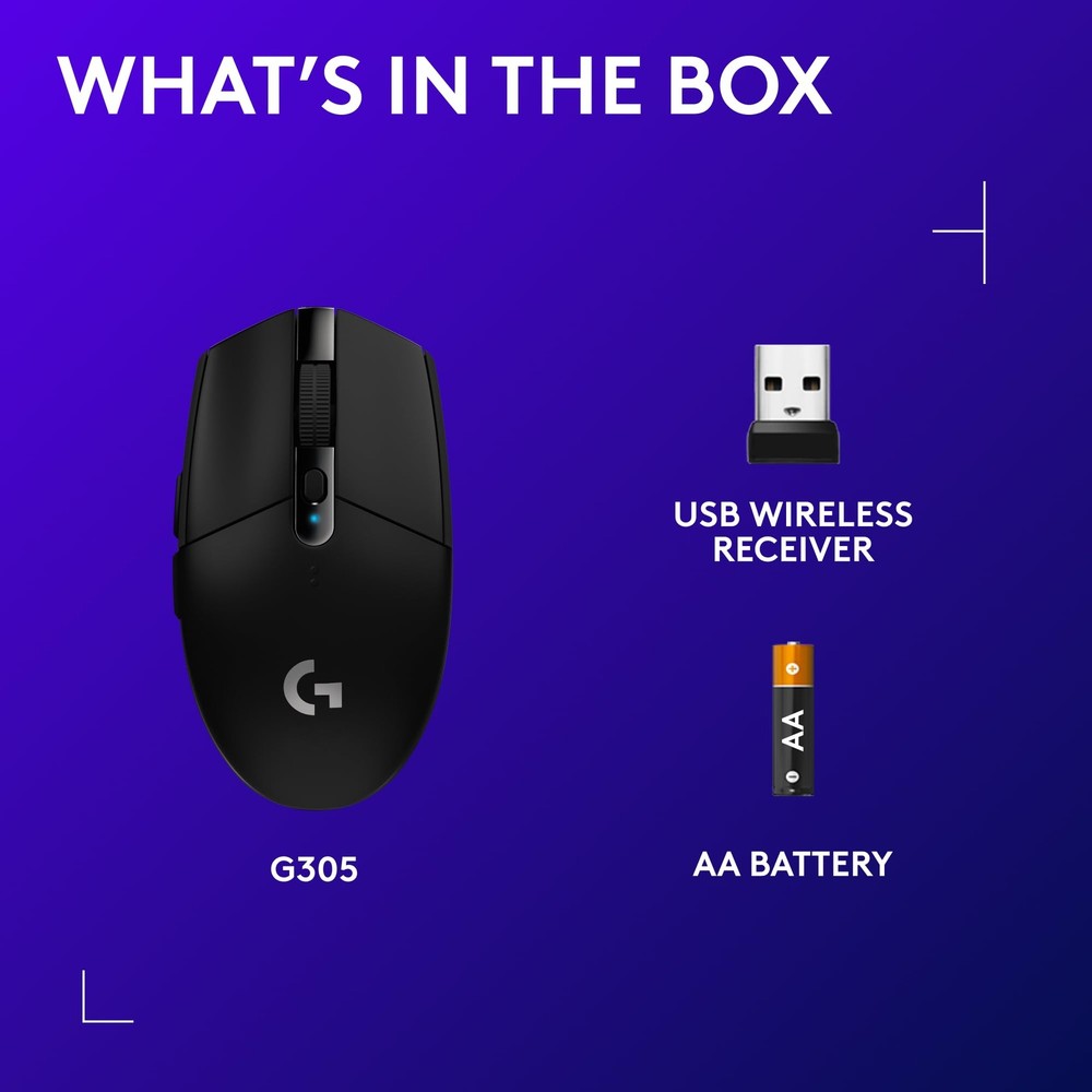 Logitech G305 LIGHTSPEED Wireless Gaming Mouse, HERO 12K Sensor, 12,000 DPI