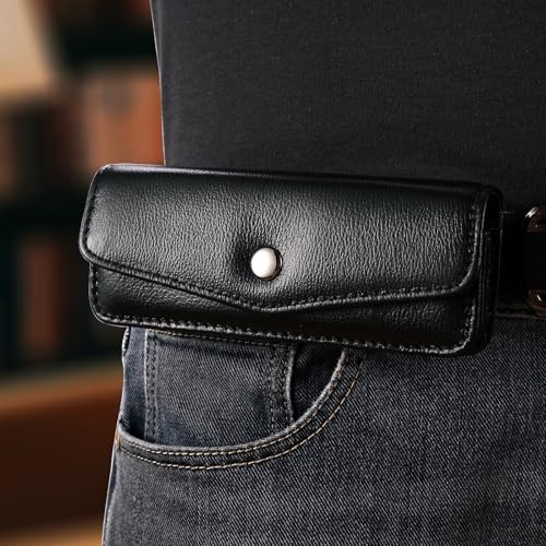 Small Folding Presbyopia Glasses Case, Cowhide Leather Folding Black (Medium)