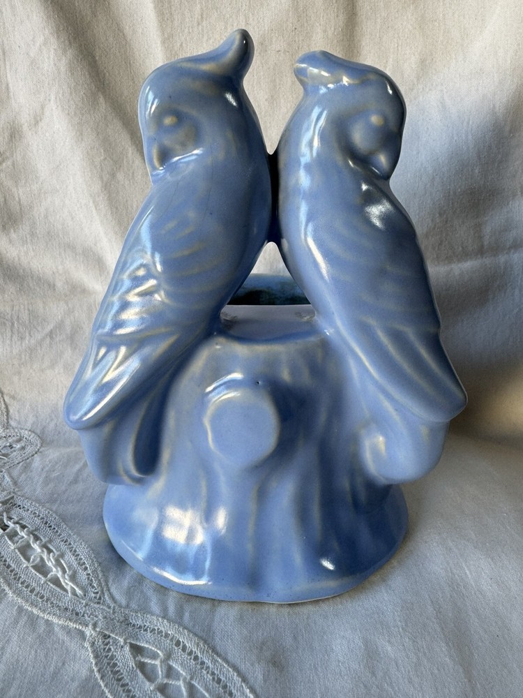 BLUE SHAWNEE POTTERY LOVEBIRD FLOWER POT