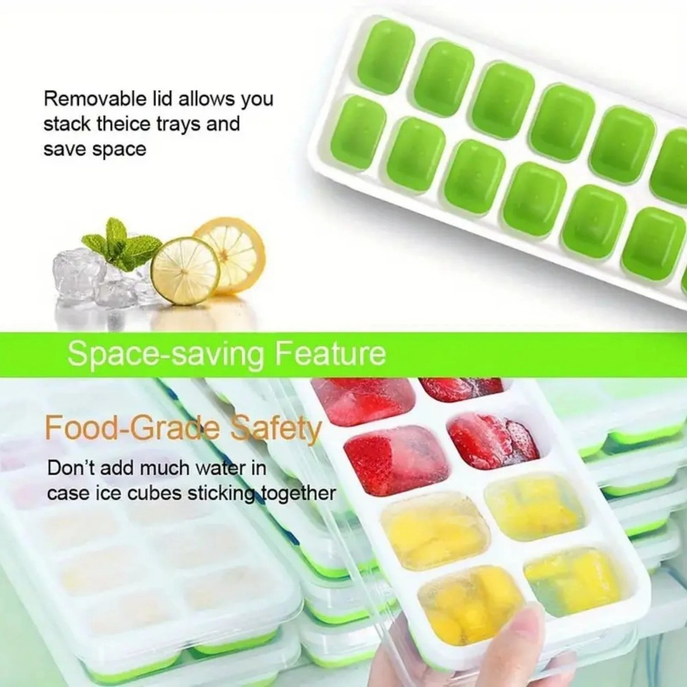 Silicone Ice Cube Trays with Lids Easy Release Non Spill Ice Maker