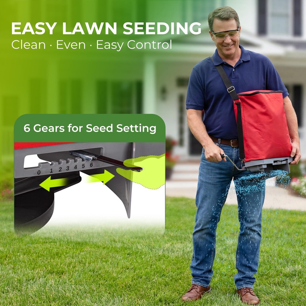 Walensee 25lb Handheld Seed Spreader Adjustable Flow Fertilizer Bag Shoulder ...