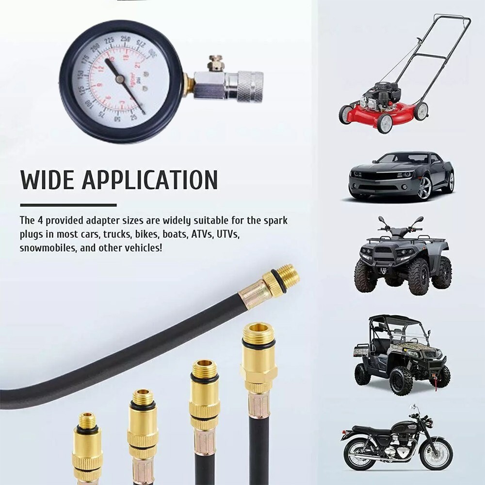 8 PCS Petrol Engine Cylinder Compression Tester Kit Gauge Tool Automotive W/ Box