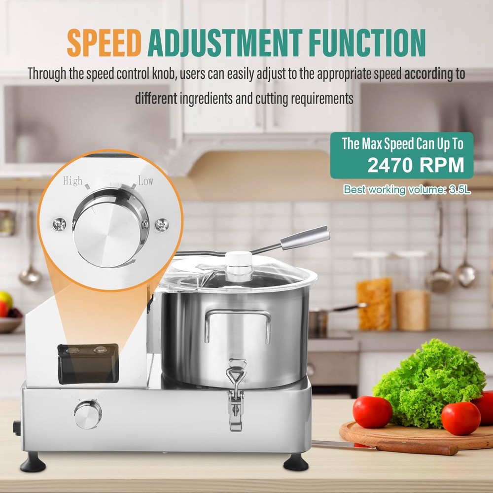 6L Commercial Food Processor Vegetable Chopper 110V Multi-Function Meat Grinder