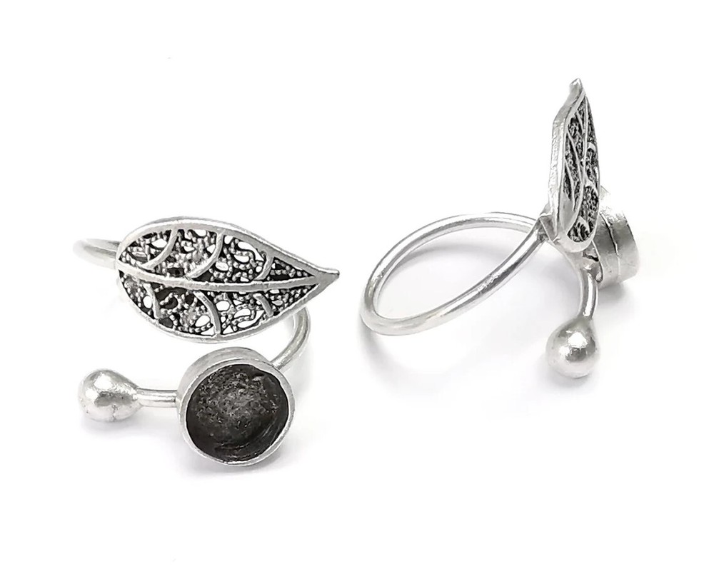 Leaf Ring Setting Blank Cabochon Mounting Adjustable Base Bezel Brass G26851