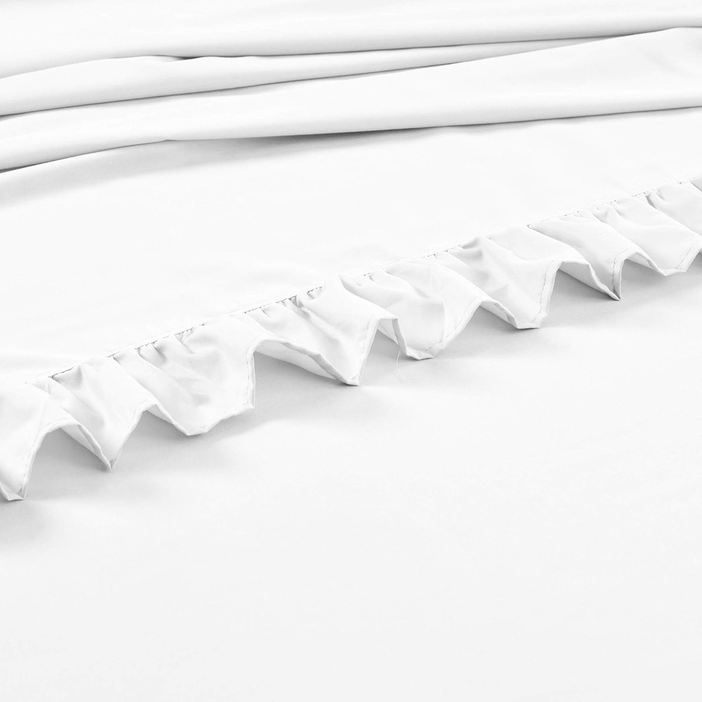 Reyna Ruffle Sheet Set, 6 Piece Set, Queen, White - Soft & Comfortable Sheets wi