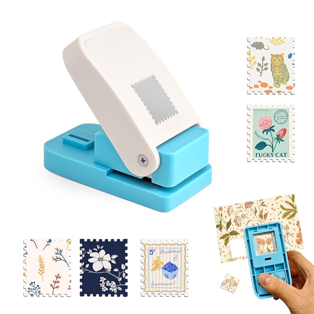 Postage Stamp Punch tool 1x0.8 In Rectangular Hole Puncher Blue set