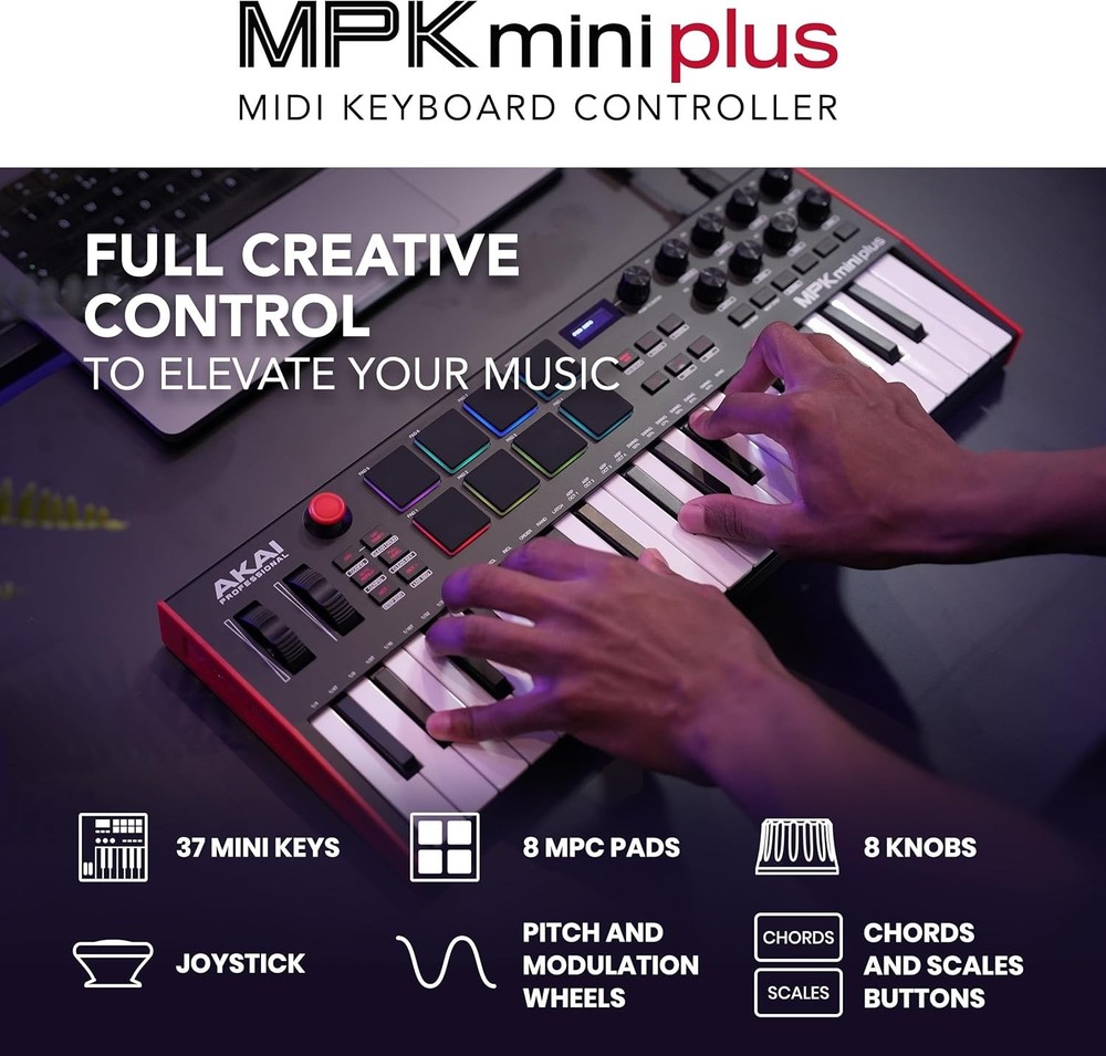 MPK Mini Plus - USB MIDI Keyboard Controller with 37 Mini Keys,8 MPC Pads