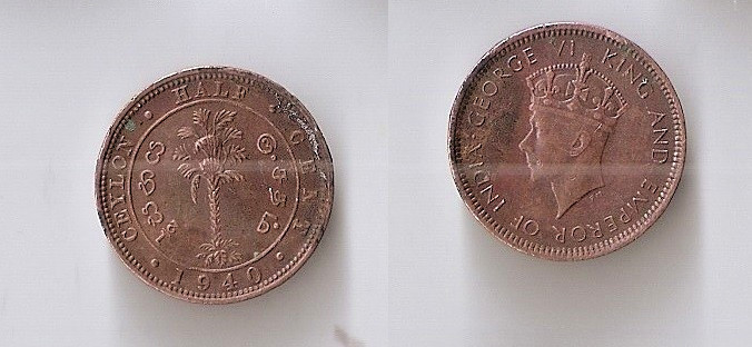 Ceylon half cent 1940 George VI, Palm tree