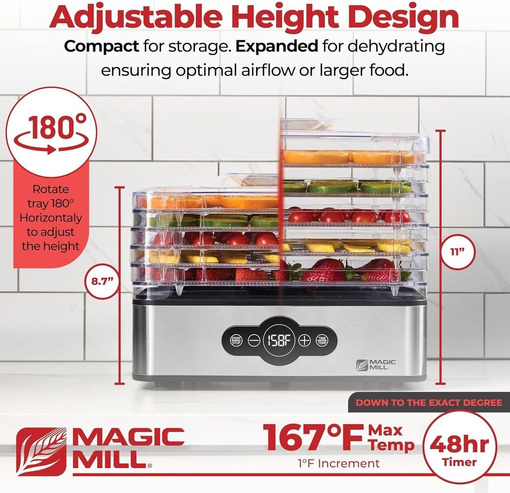 5 Stackable Trays Electric Food Dehydrator Machine 48H Digital Adjustable Timer