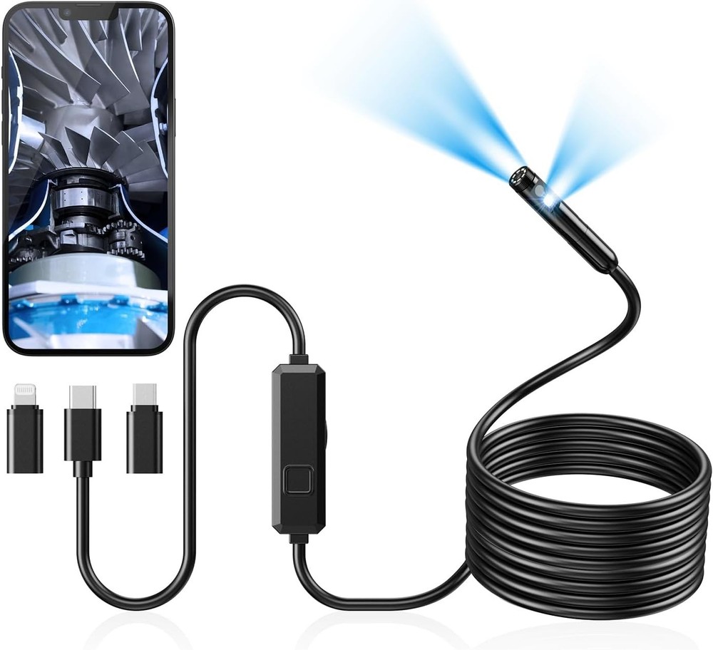 7mm endoscope camera with USB interface, 6 adjustable LED lights Type C/Micro US