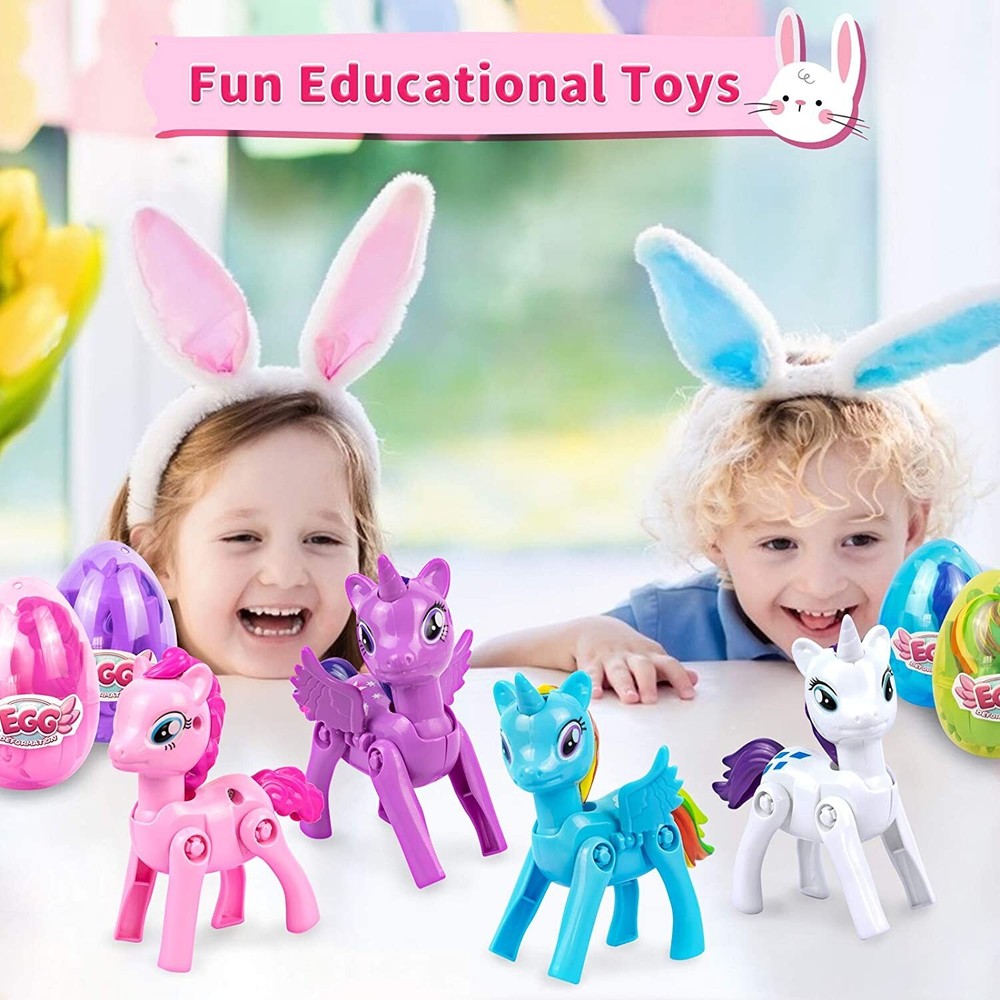 4 Pack Prefilled Easter Eggs with Toys 4 3/8" Plastic Easter Eggs Filled for Kid