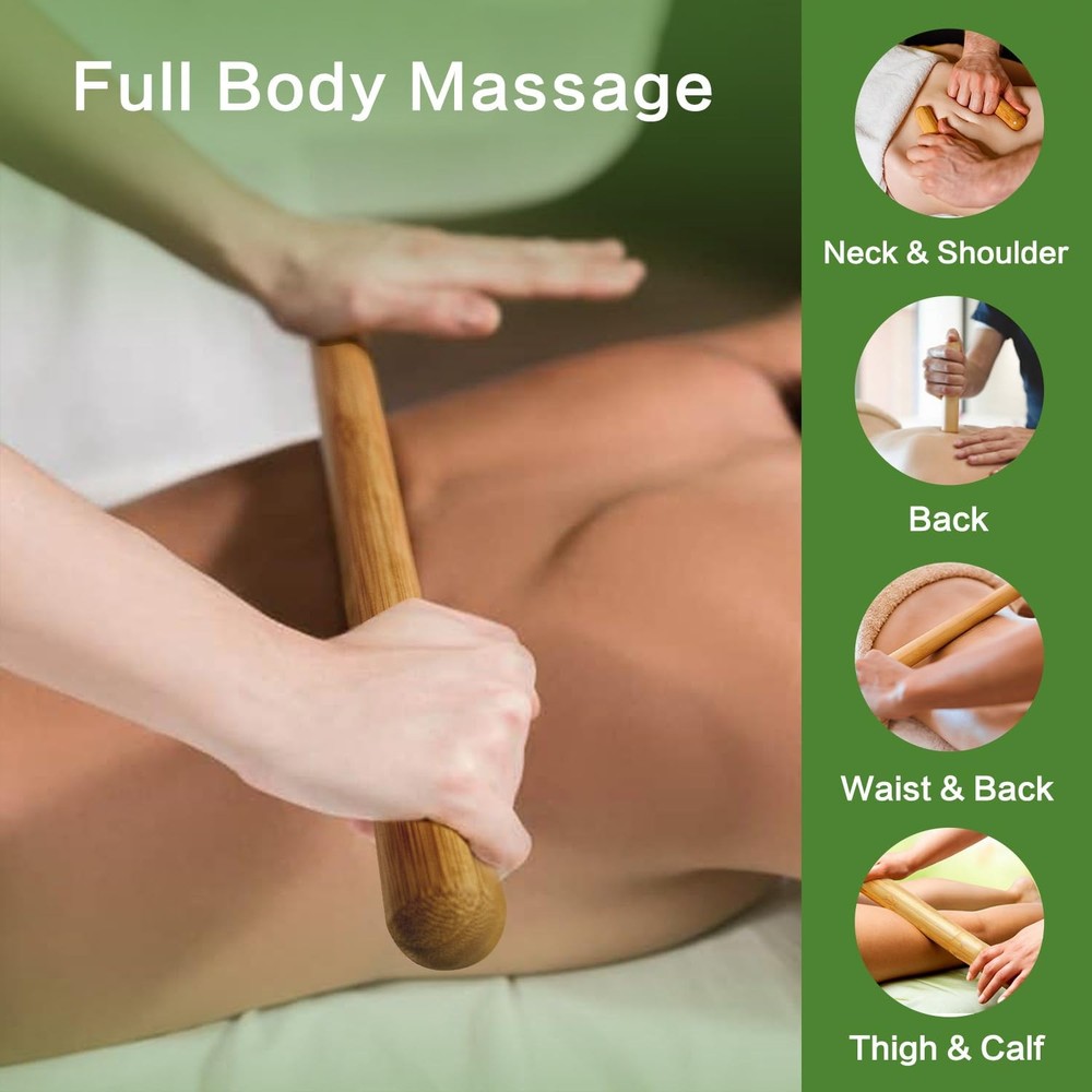 3PCS 100% Natural Solid Bamboo Massage Sticks,GuaSha Bamboo Massage Rollers f...