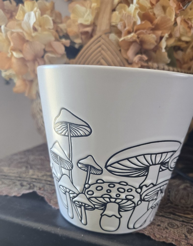 Heavy  Ceramic Mushroom Planter White Pot Gardening ~ Retro Boho Spring Easter