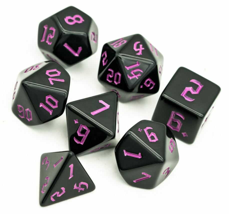 Purple Orcish Script Dice Set Poly RPG DnD Dungeons Dragons AD&D Pathfinder