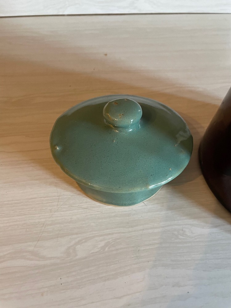 Vintage Ceramic Pitcher Teal and Brown
