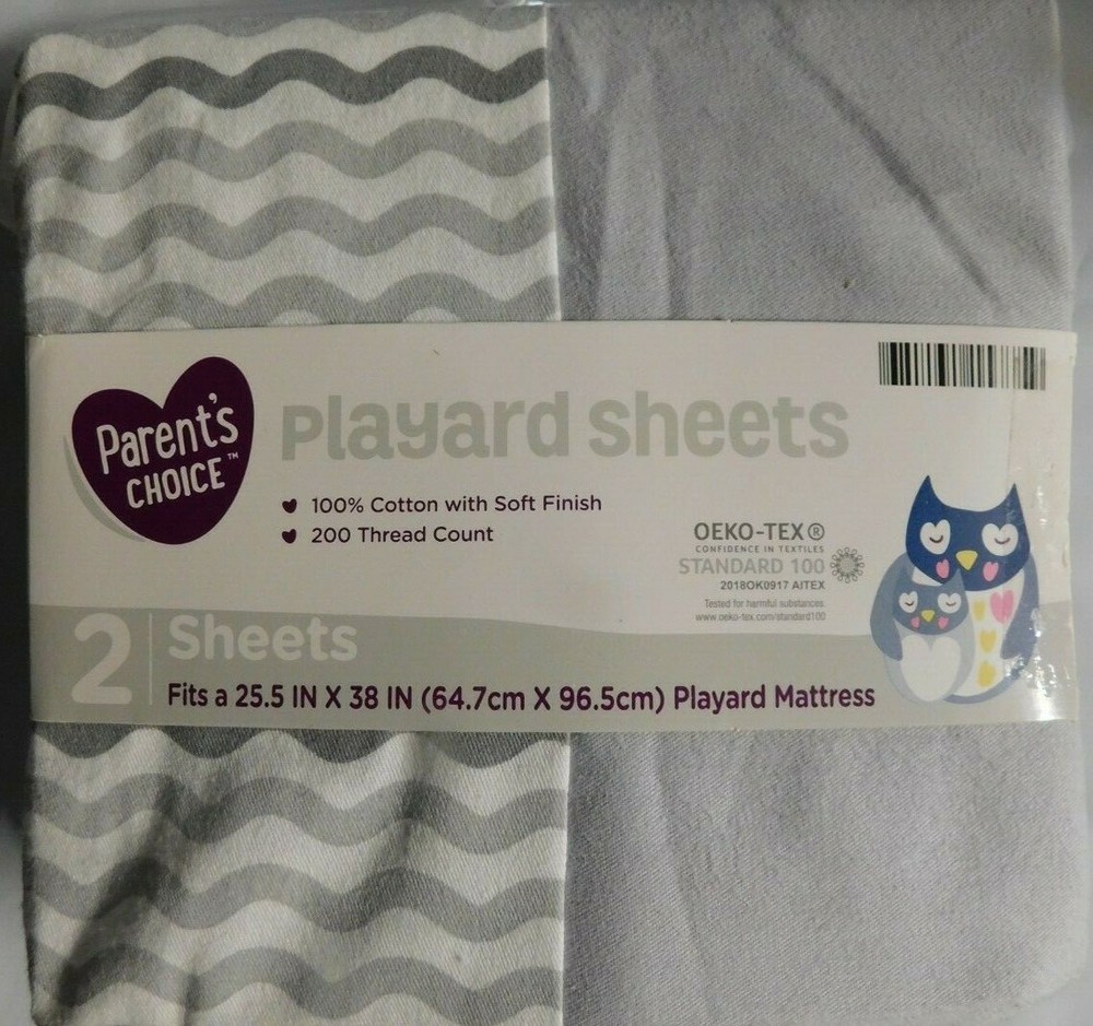 Parent's Choice 100% Cotton 200 Thread Count Playard Sheets, 2-Pack, Gray