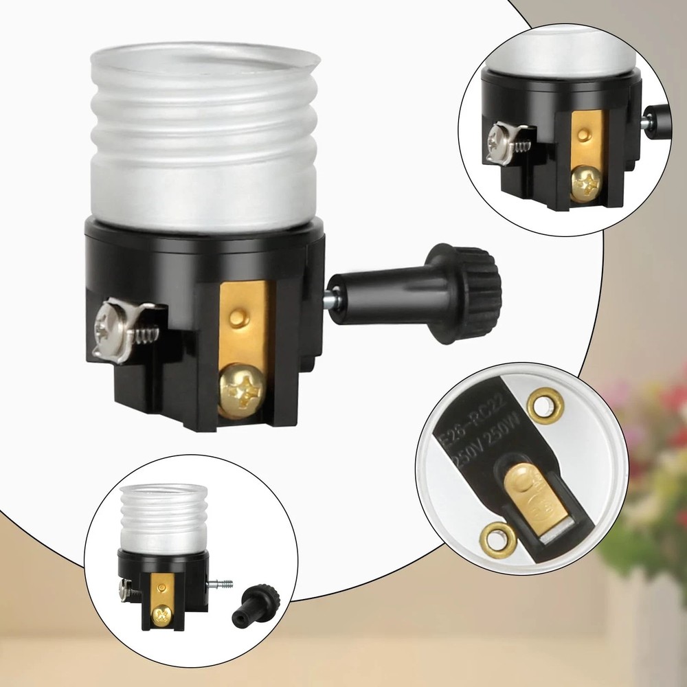 2 Pack UL Listed E26/E27 Light Socket Replacement with ON/Off Switch Black