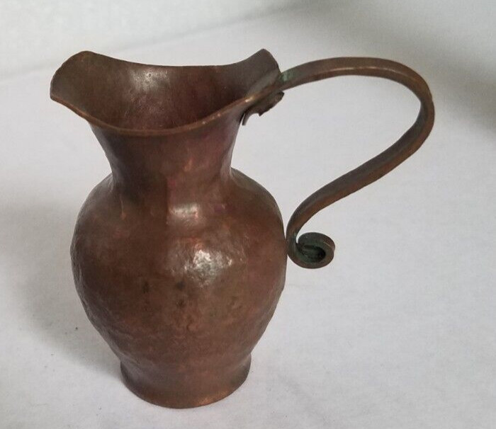 Vintage Handmade Miniature Hammered Solid Copper Pitcher 2-1/4" Tall