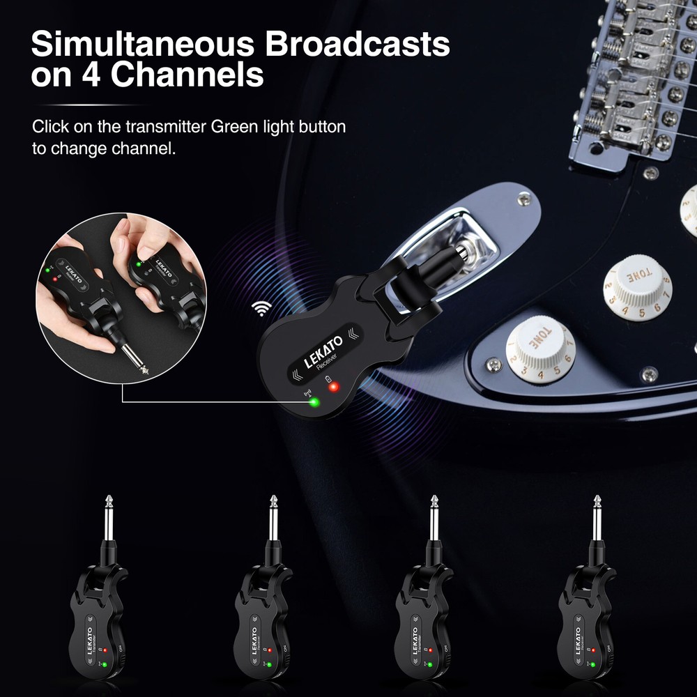 LEKATO 5.8Ghz Wireless Guitar System Audio Transmitter Receiver 300ft Max