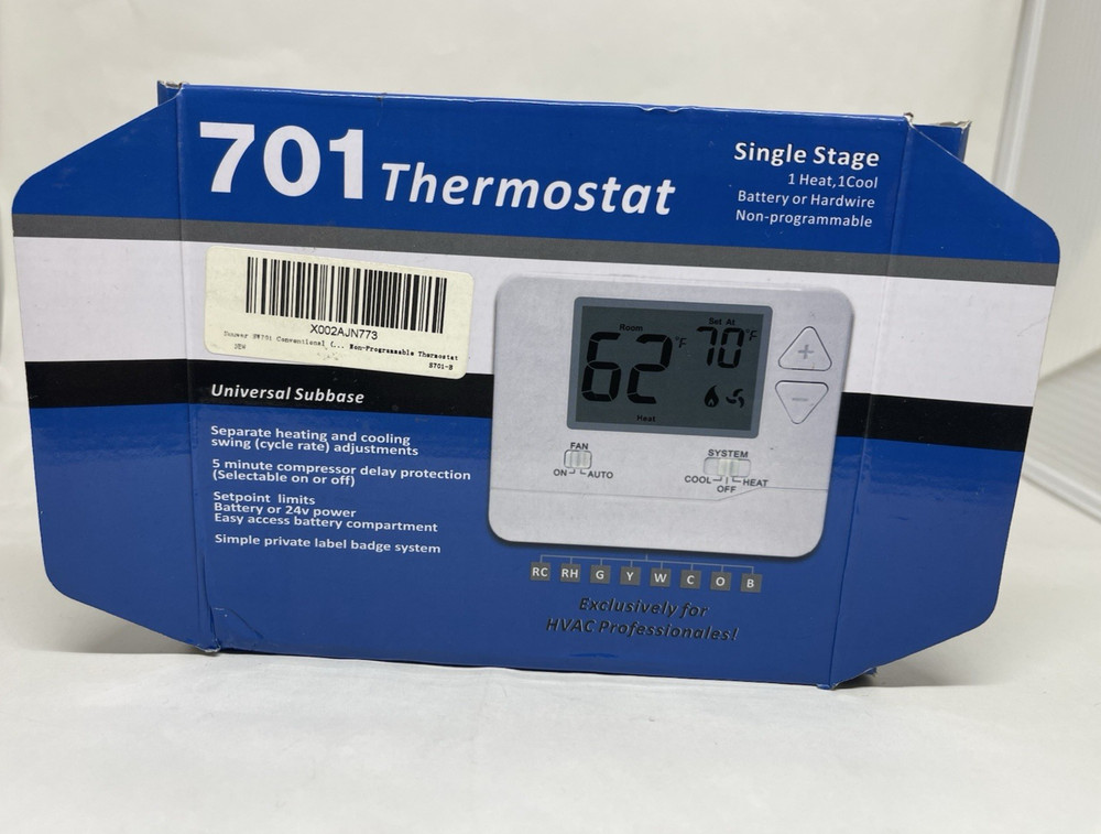 701 Digital Thermostat with Large LCD Display Non-Programmable Single Stage New
