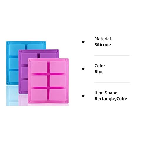 3 Pack Rectangular Silicone Soap Mold Tray Cake Cookie Making Molds, 6 Cavities