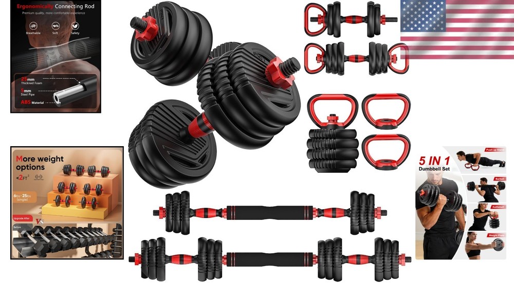 Adjustable Dumbbells Set with Connector, 90lbs