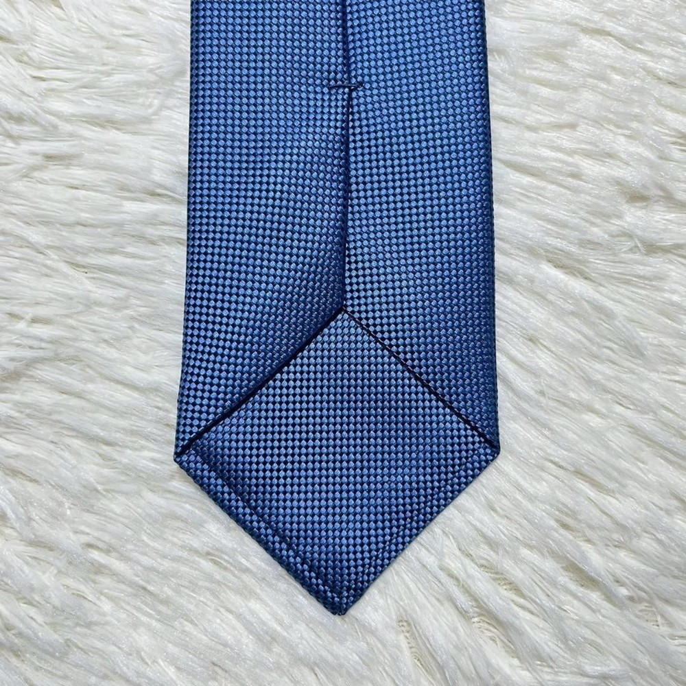 Hermes Silk Blue Solid Tie Near Mint Unused