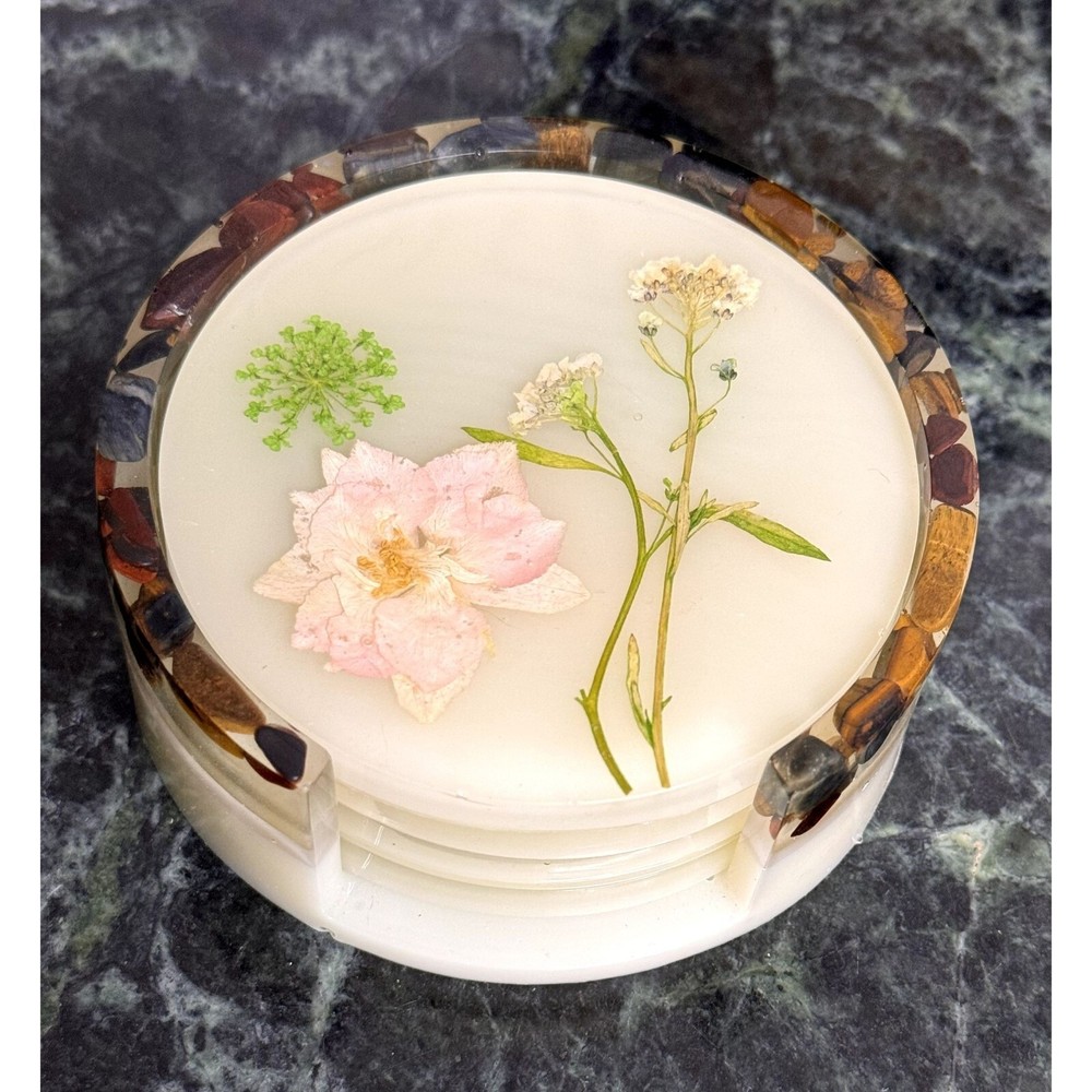 Flower Coaster Set (Set Includes 4 Coasters & Holder)
