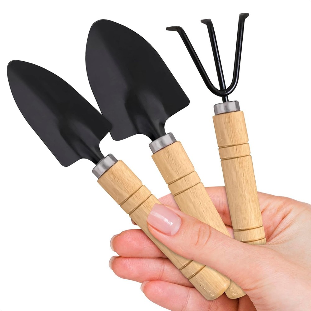 Small Garden Tools - 3 Pcs Mini Set with Black, Light Brown