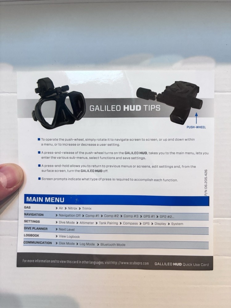 Scubapro Galileo HUD Pro Dive Computer with SMART+ Transmitter
