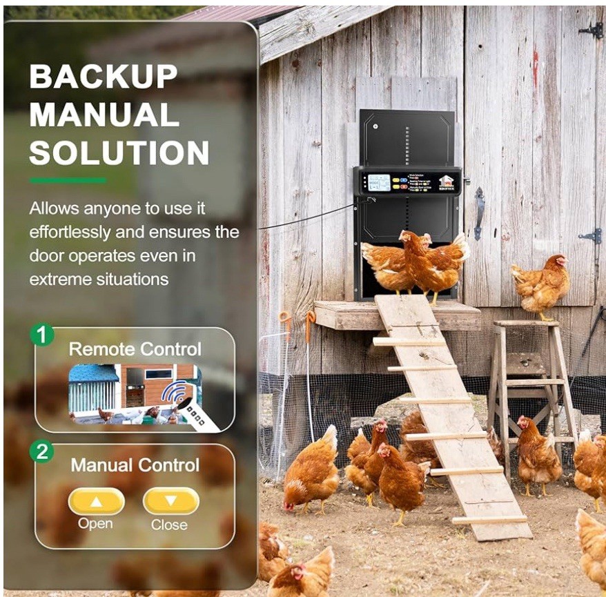 Automatic Chicken Coop Door W/ Light Sensor Solar Panel & Timer Open Box