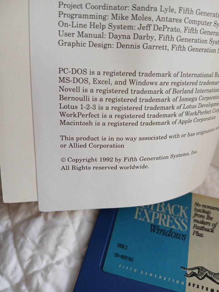 Fastback Express Windows Floppy Disks & User's Manual