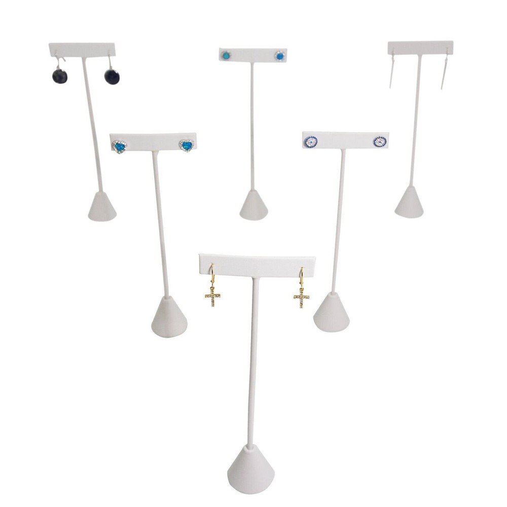 White Leatherette Earring T Shape Display Stands