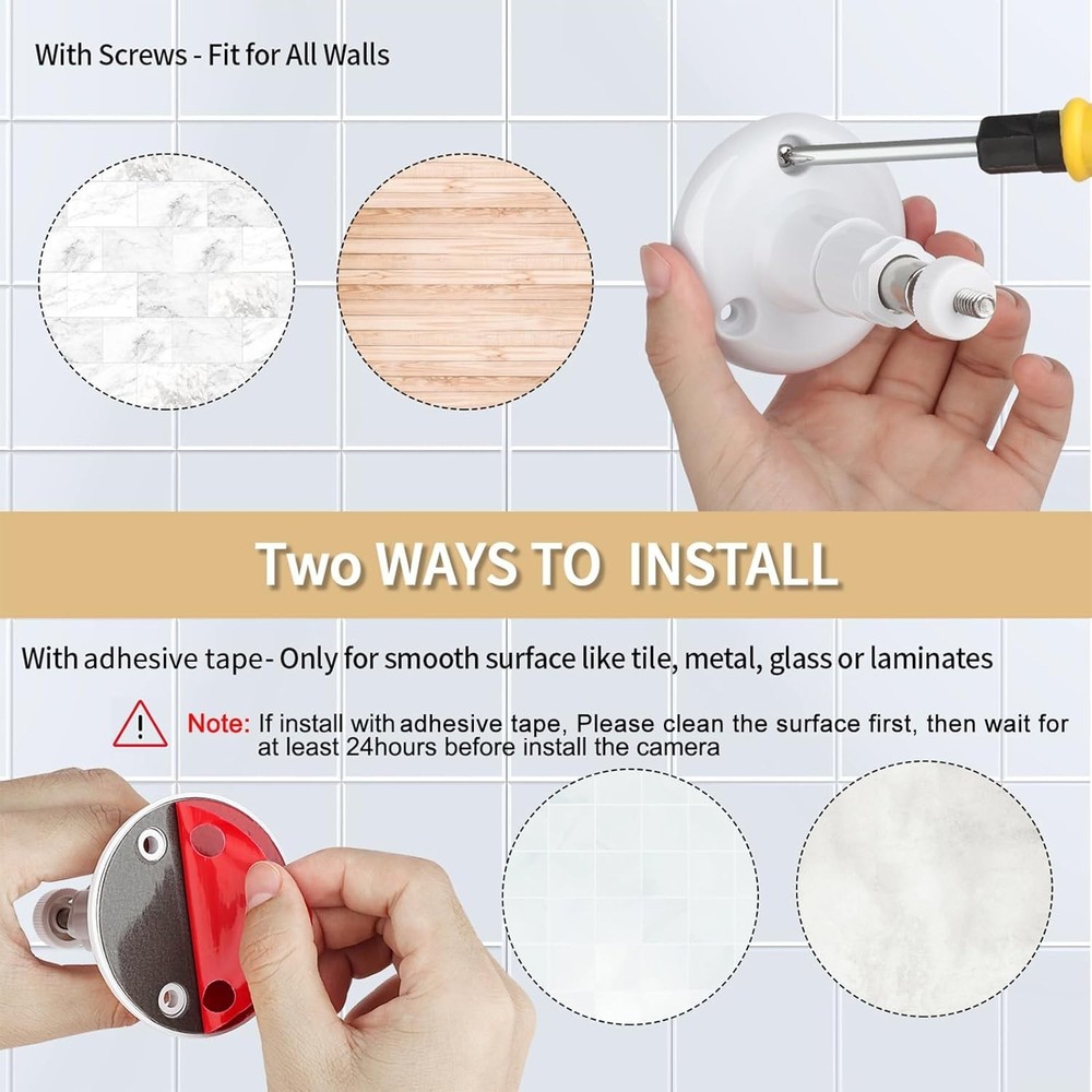 360° Adjustable Wall Mount for Cameras - Easy, Screwless Installation, 2-Pack