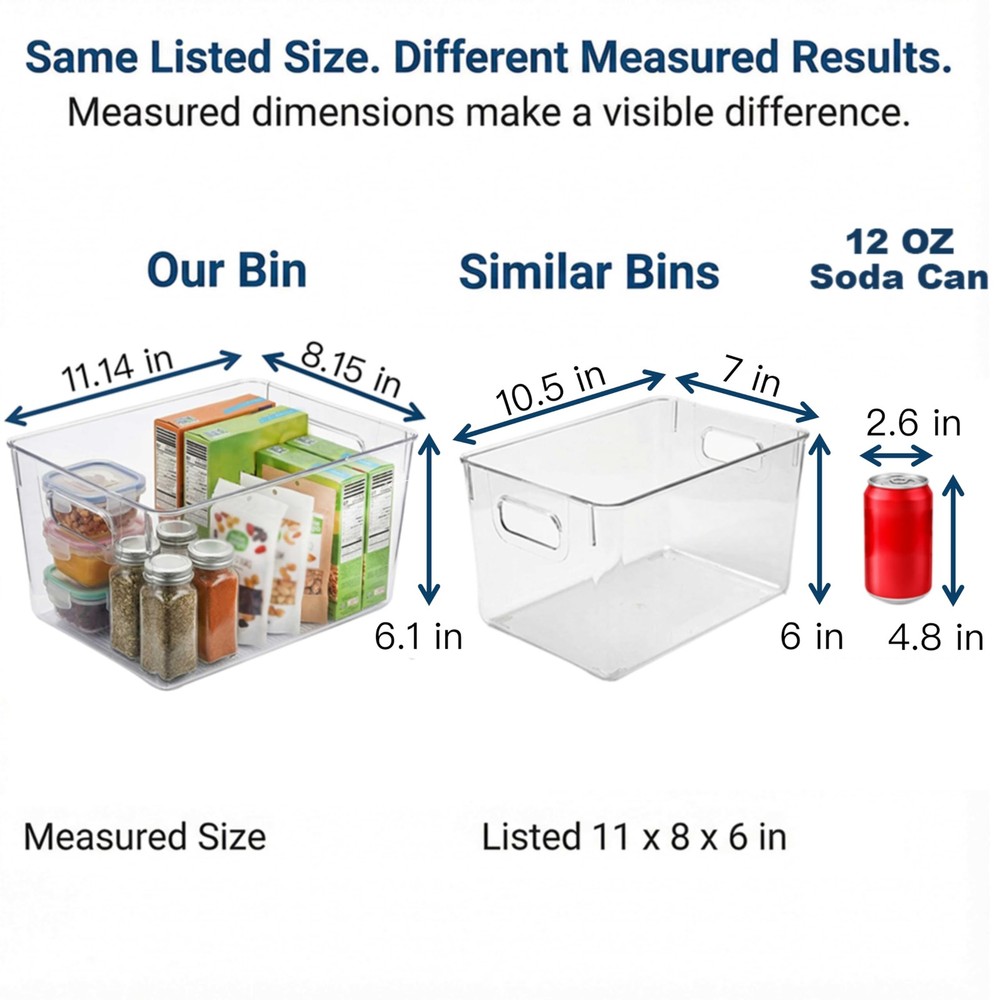 MOONEDGE 4 Pack Open Clear Plastic Storage Bins 11x8x6 Stackable Organizer Conta