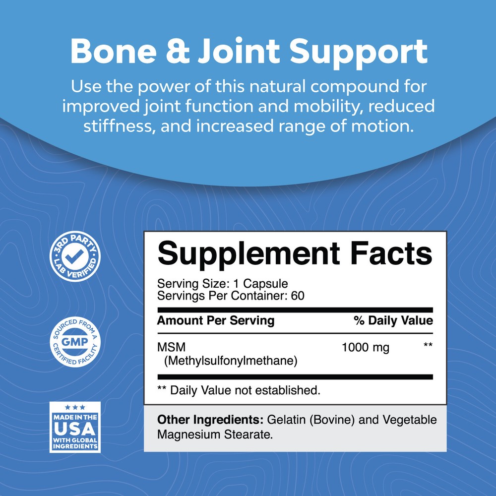 Pure MSM Supplement Tablets Joint Support for Increased Flexibility