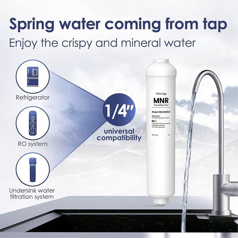Waterdrop Remineralization Inline Water Filter, 1/4” Quick Connect Post Filter