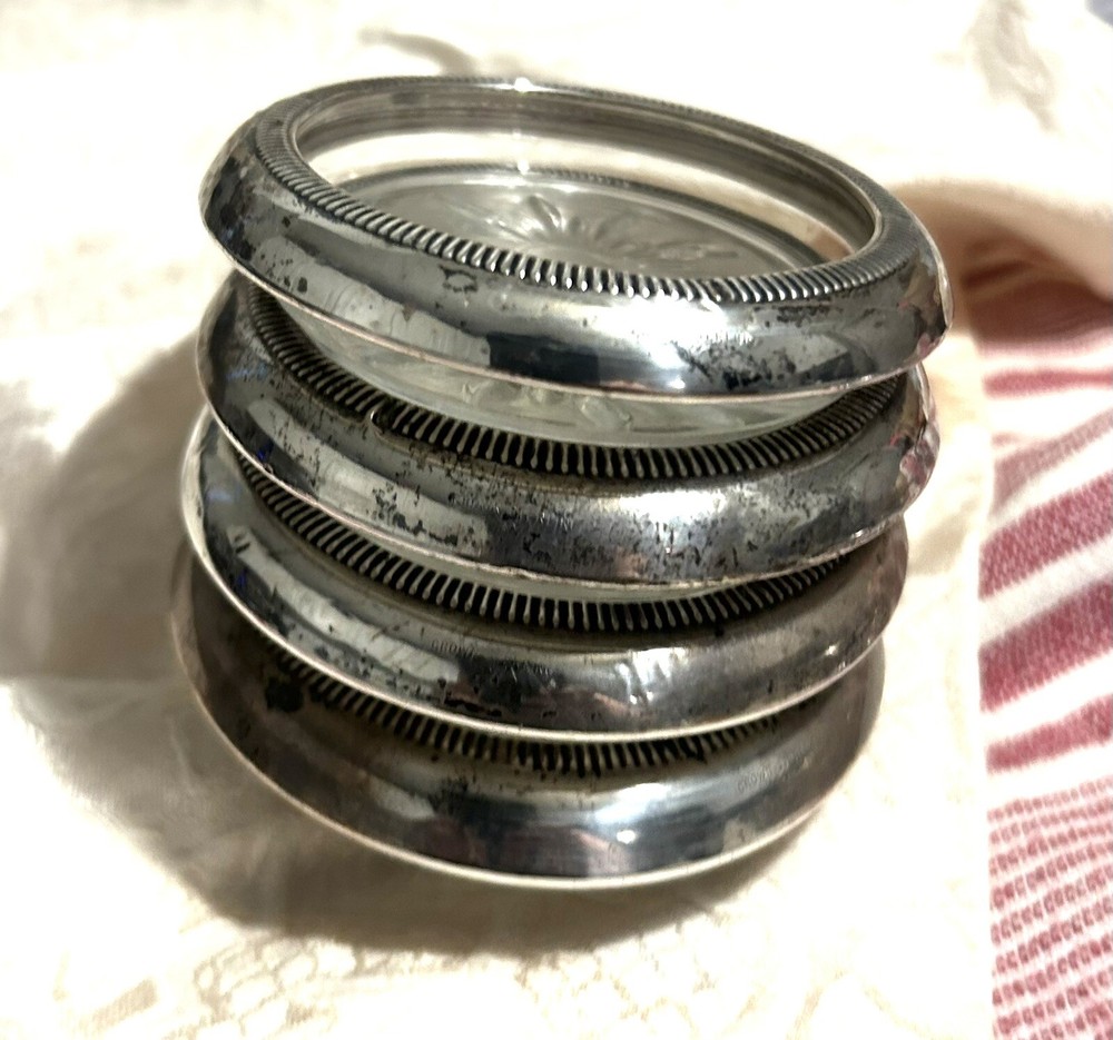 Crown Sterling Silver Crystal Coasters 4pc Set