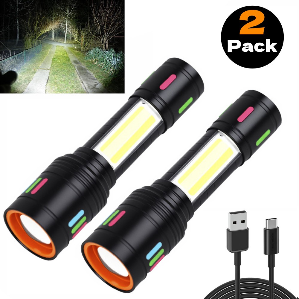 2Pack 99000000LM Super Bright LED Tactical Flashlight Rechargeable Flashlights