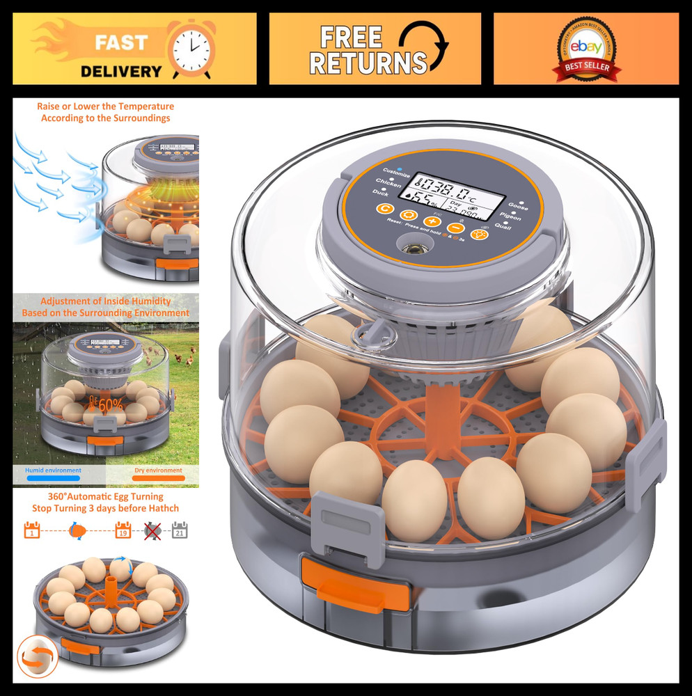 Automatic Egg Incubator with Humidity Control & Temp Adjustment, 12 Eggs Capacit
